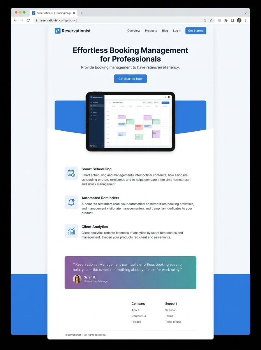 Landing page for digital product Reservationist
