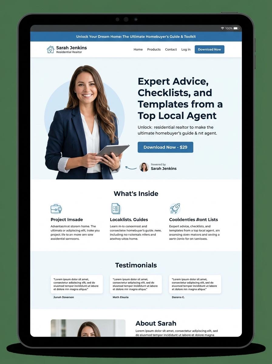 Landing page for digital product Residential Realtor