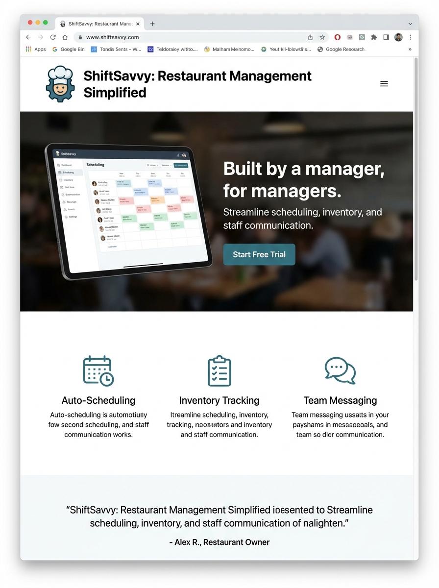 Landing page for digital product Restaurant manager