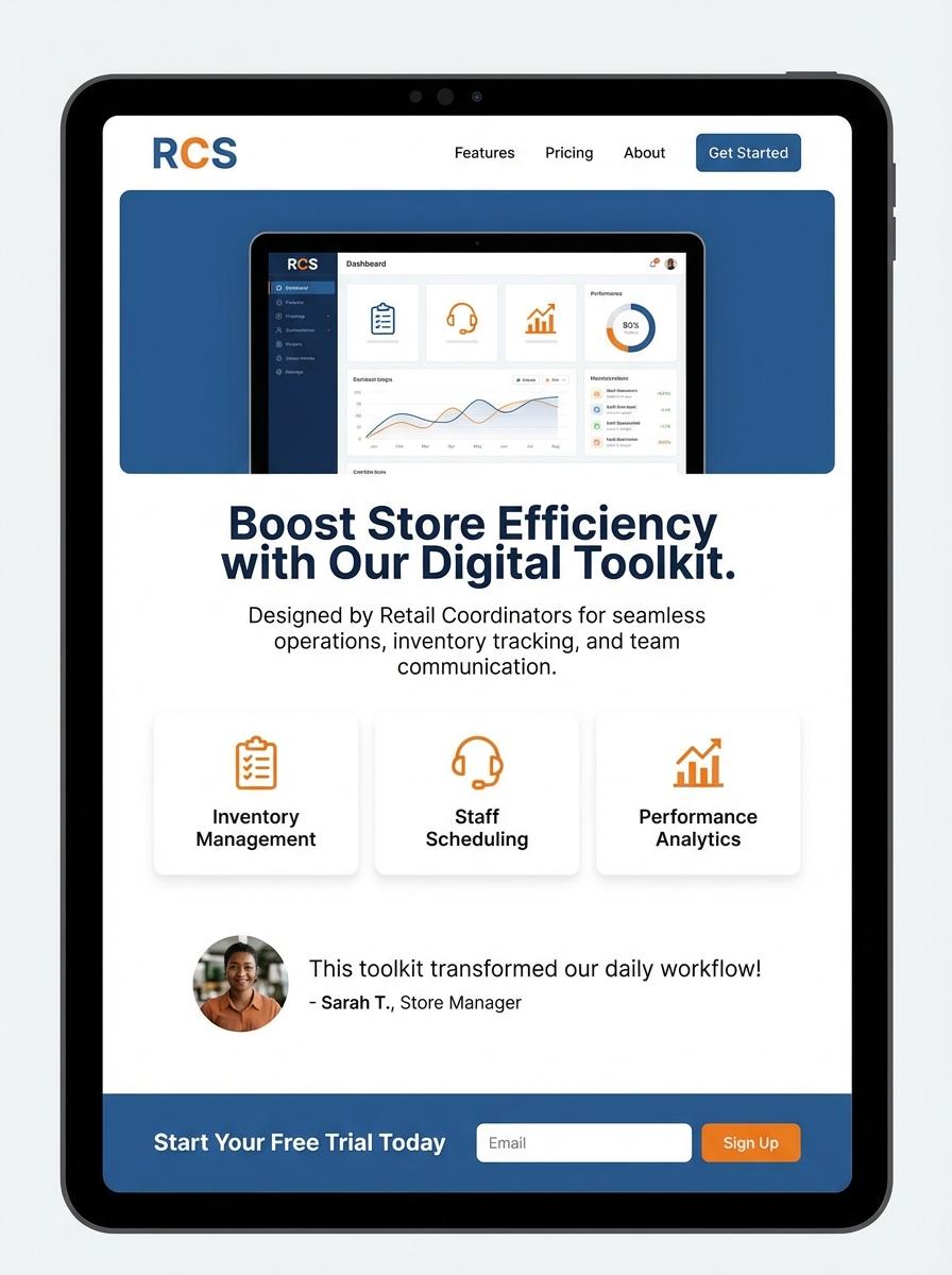 Landing page for digital product Retail coordinator