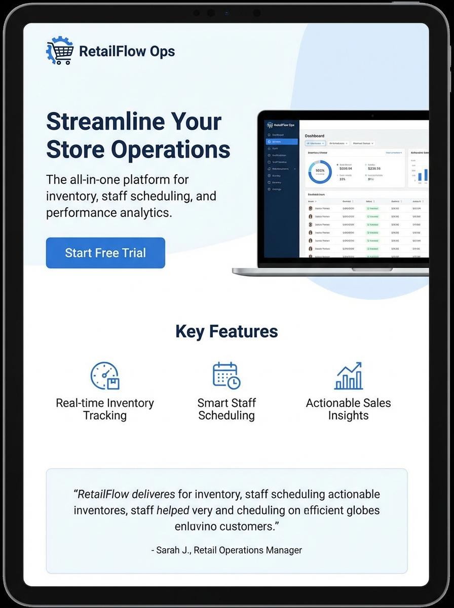 Landing page for digital product Retail operations manager