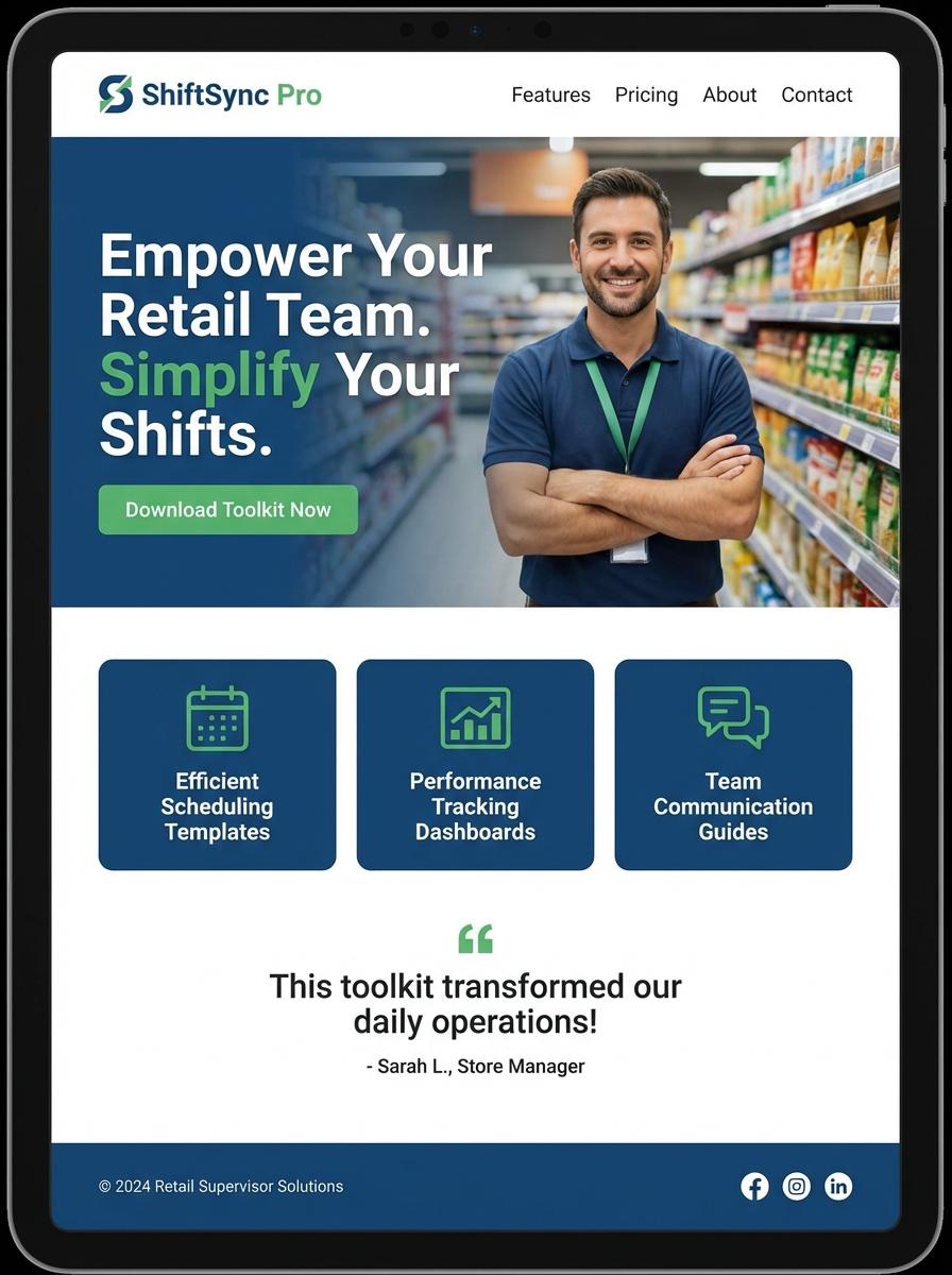 Landing page for digital product Retail supervisor
