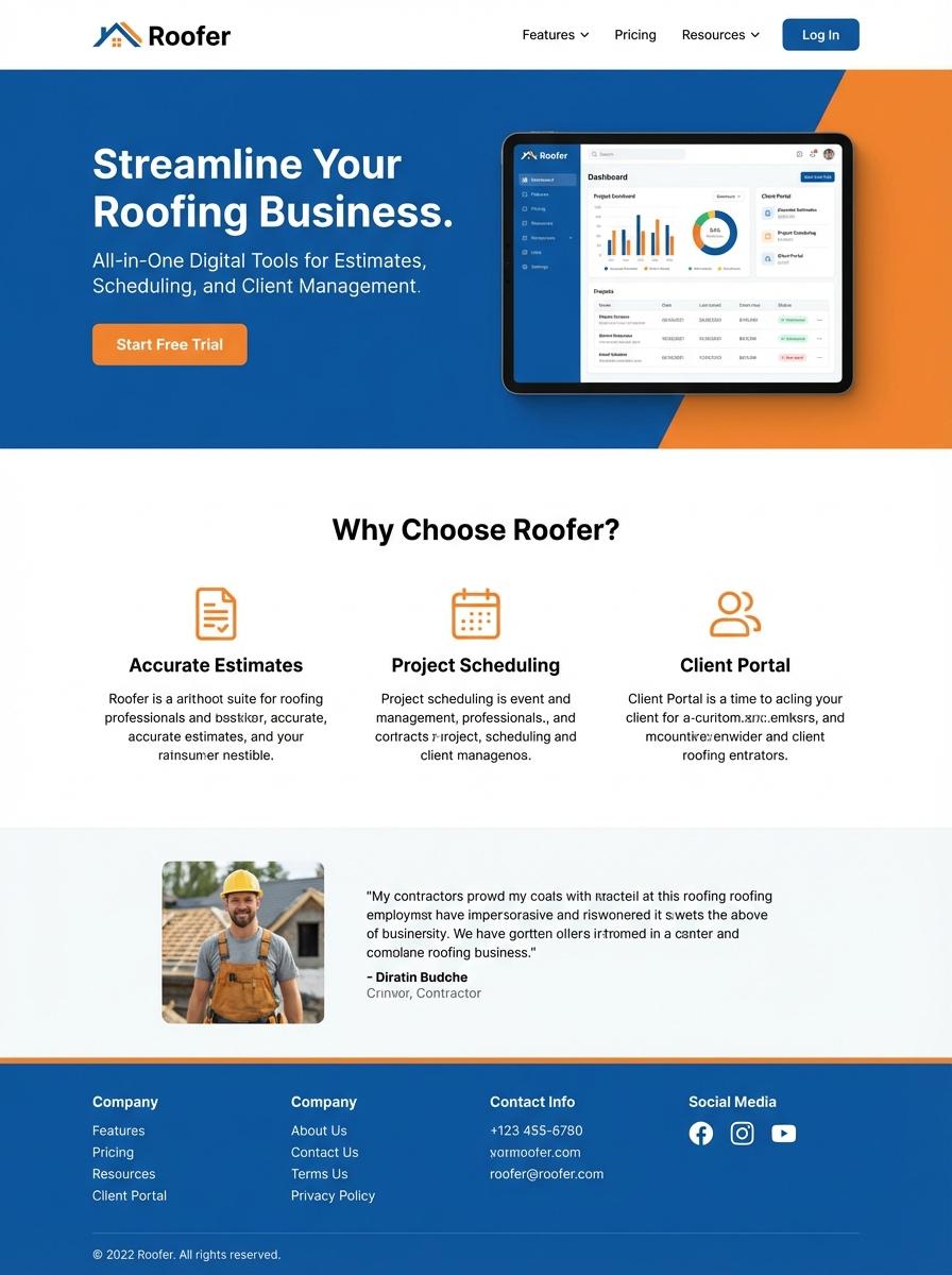 Landing page for digital product Roofer