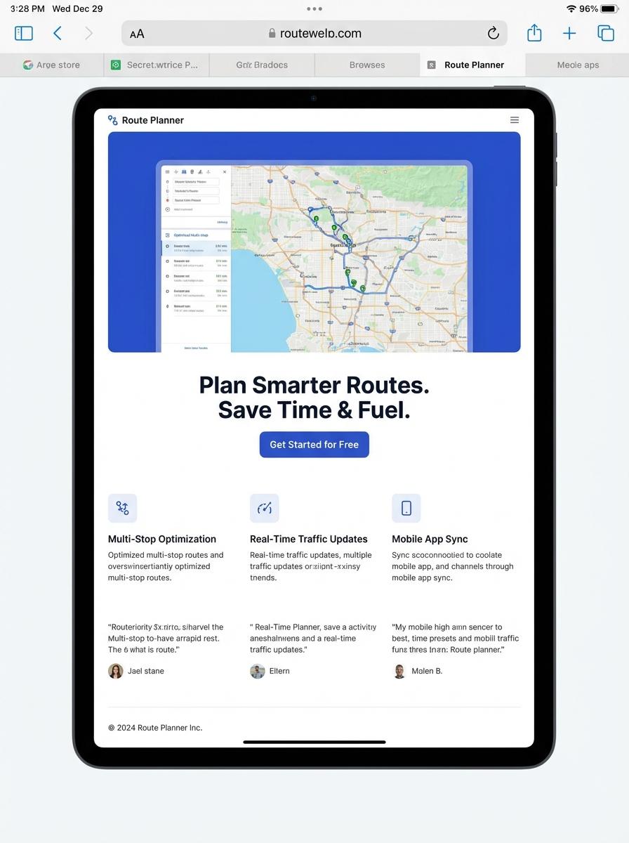 Landing page for digital product Route planner