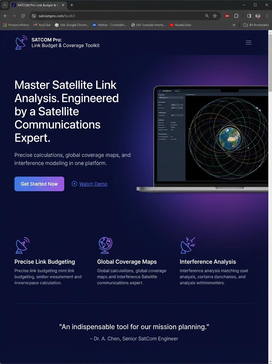 Landing page for digital product Satellite communications engineer