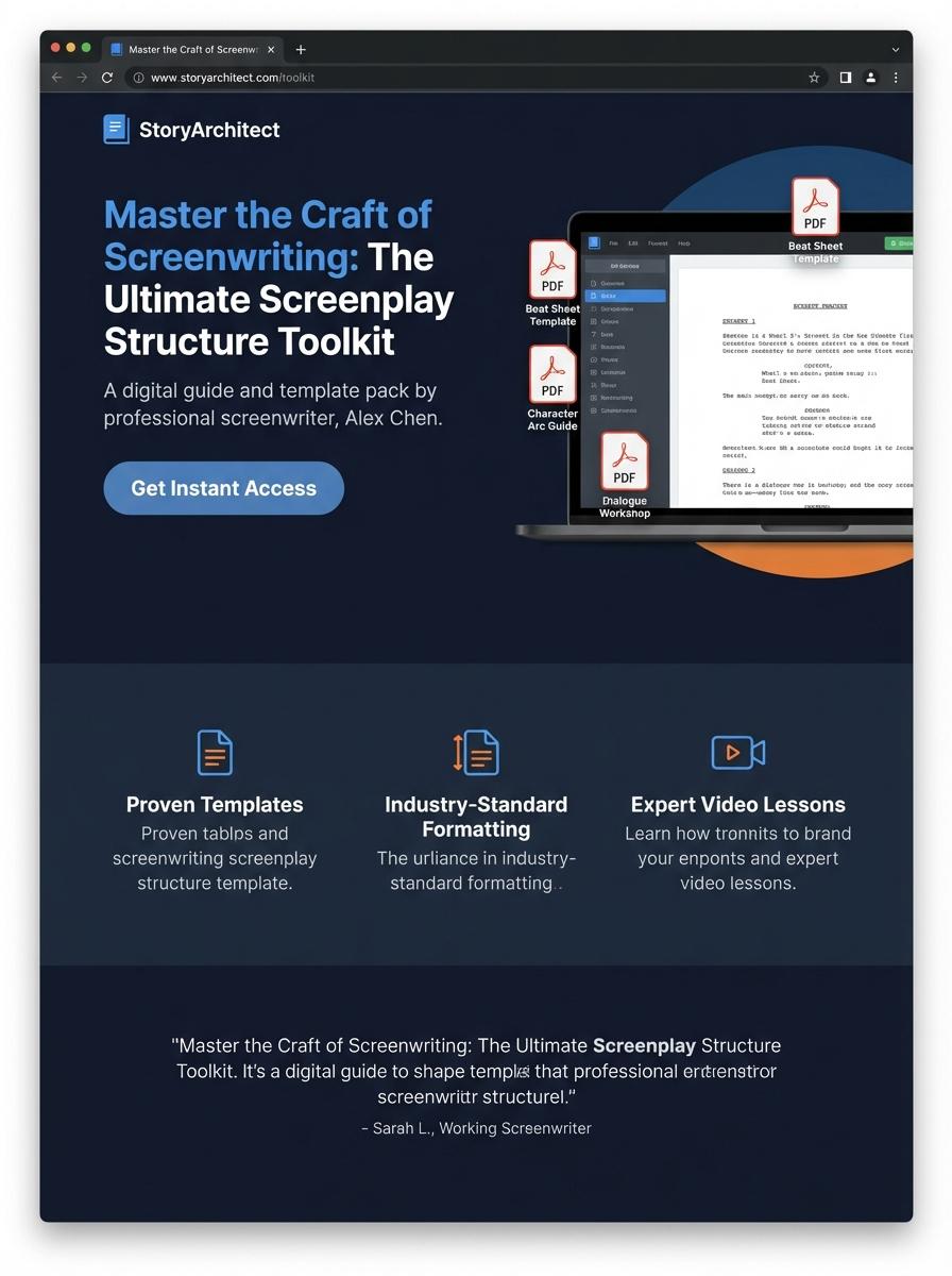 Landing page for digital product screenwriter