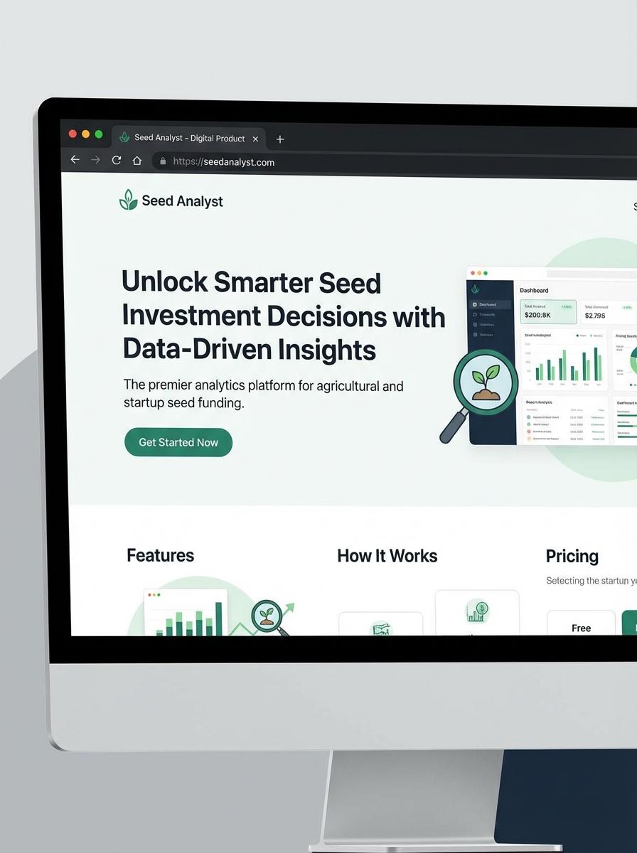 Landing page for digital product seed analyst