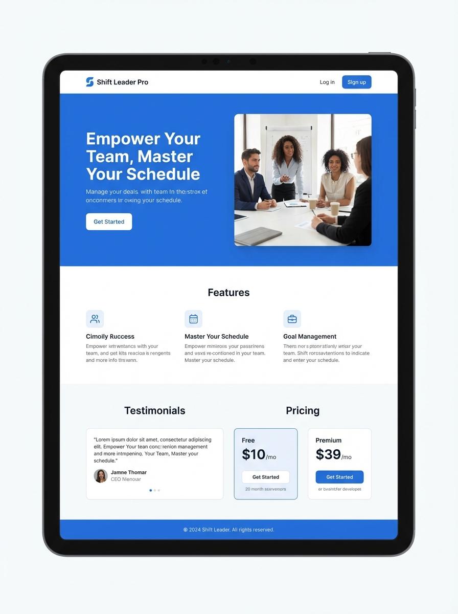 Landing page for digital product Shift leader