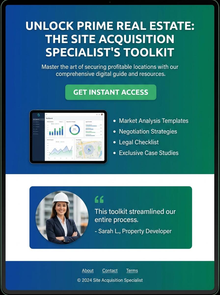 Landing page for digital product Site Acquisition Specialist