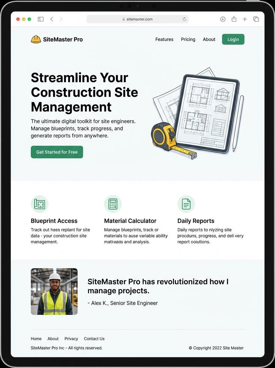 Landing page for digital product Site engineer
