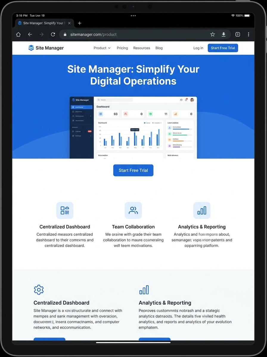 Landing page for digital product Site manager