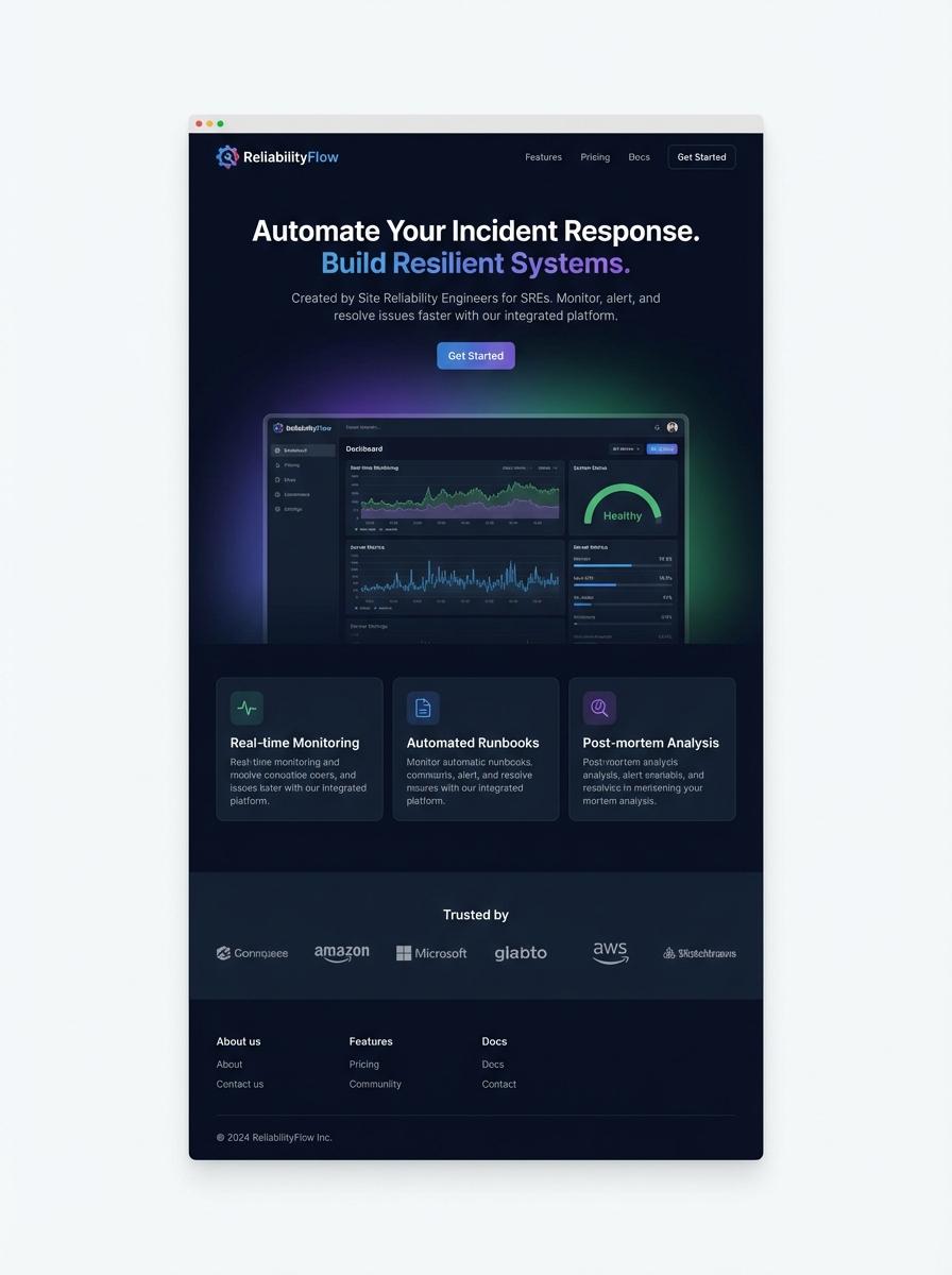 Landing page for digital product Site reliability engineer