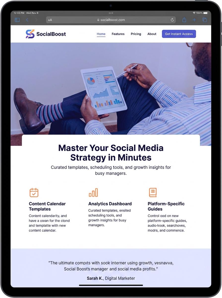 Landing page for digital product social media manager