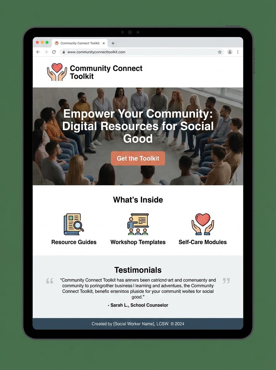 Landing page for digital product Social worker