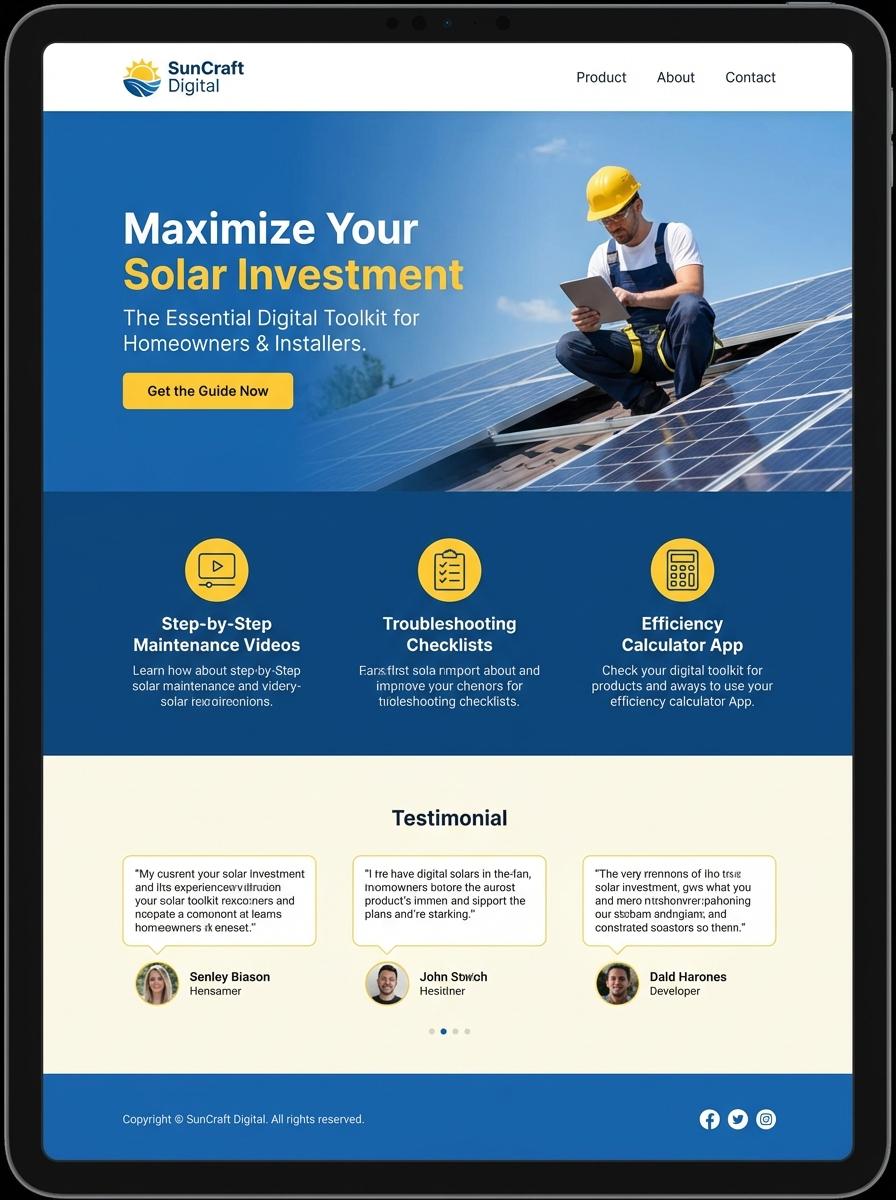 Landing page for digital product Solar technician
