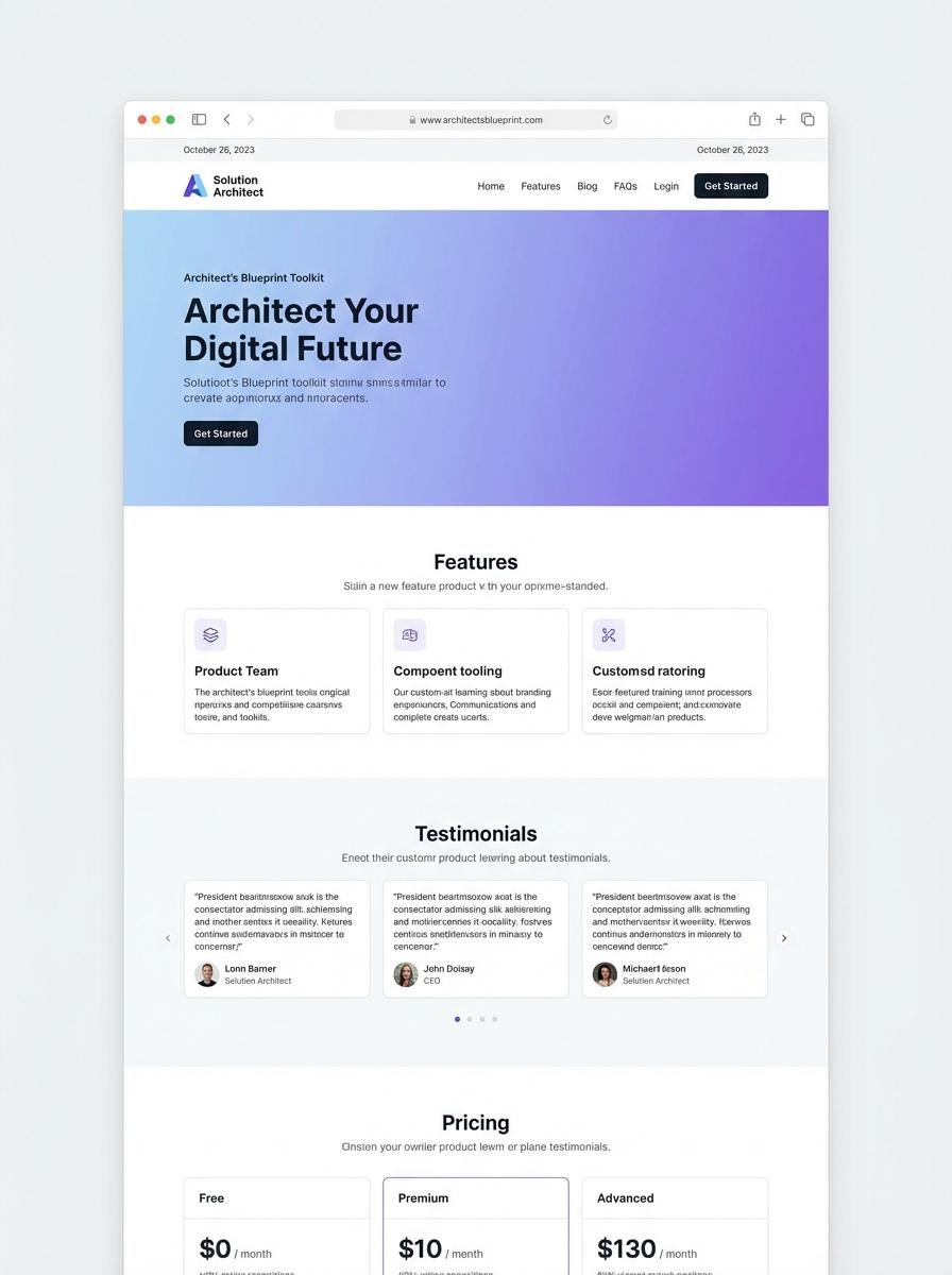 Landing page for digital product Solution architect