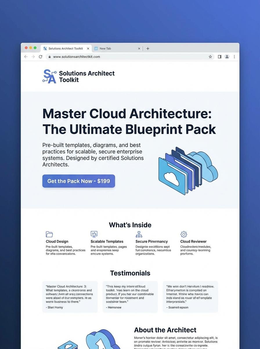 Landing page for digital product Solutions Architect
