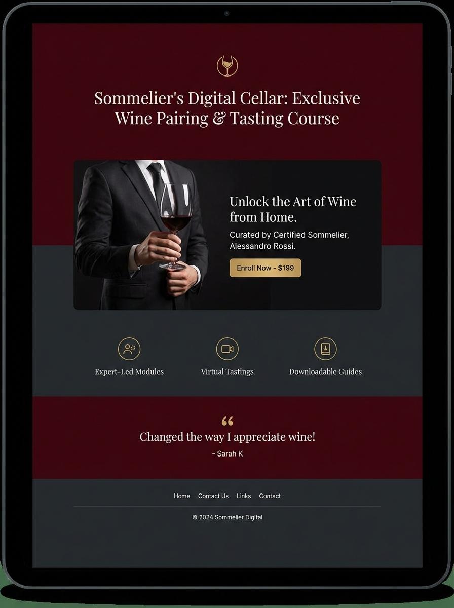 Landing page for digital product Sommelier