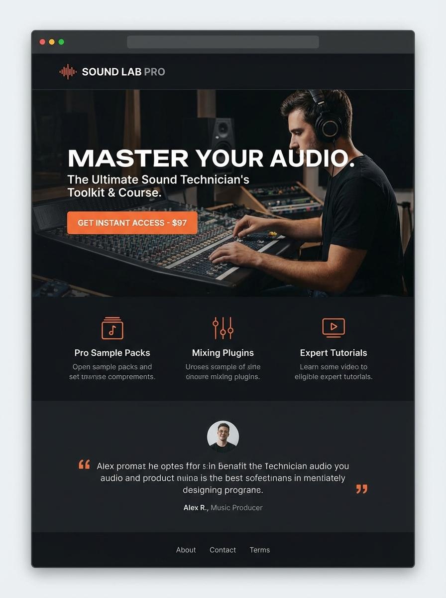 Landing page for digital product sound technician