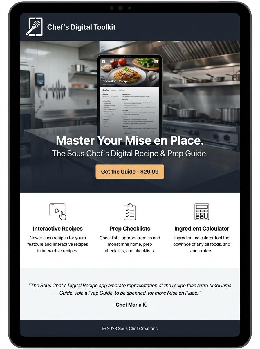 Landing page for digital product Sous chef