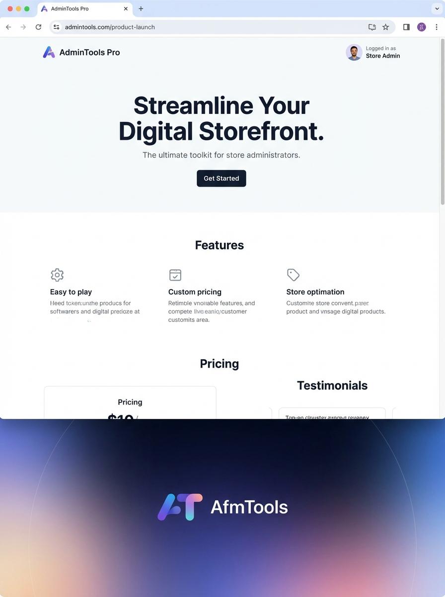 Landing page for digital product Store administrator