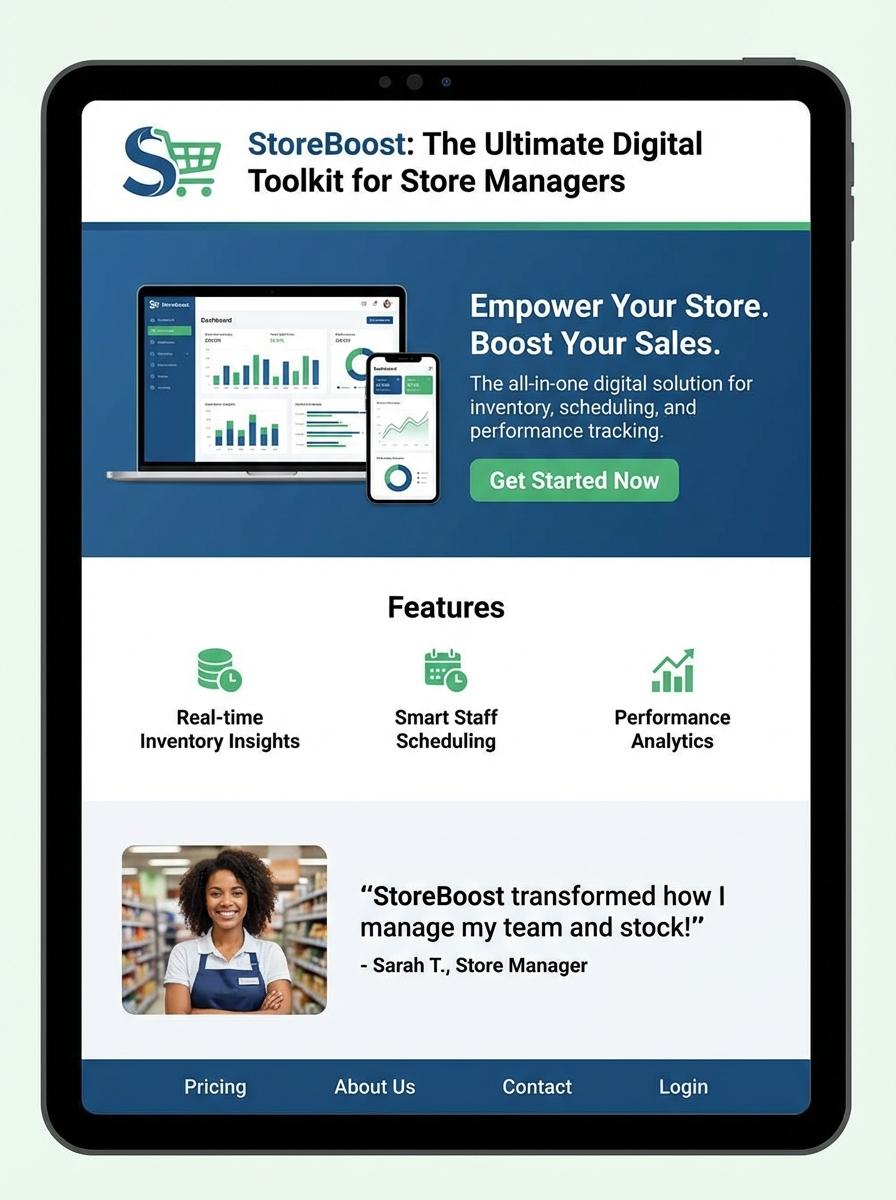 Landing page for digital product Store manager
