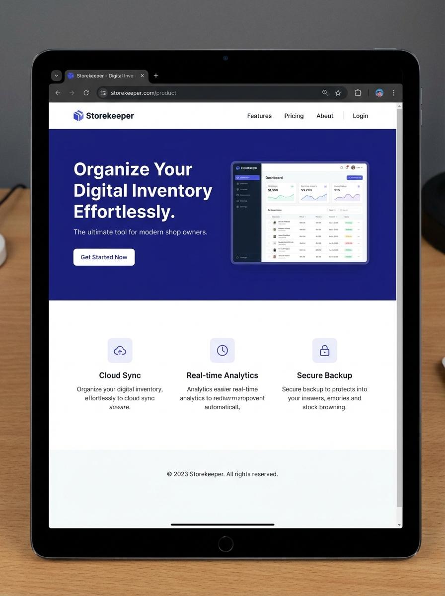 Landing page for digital product Storekeeper