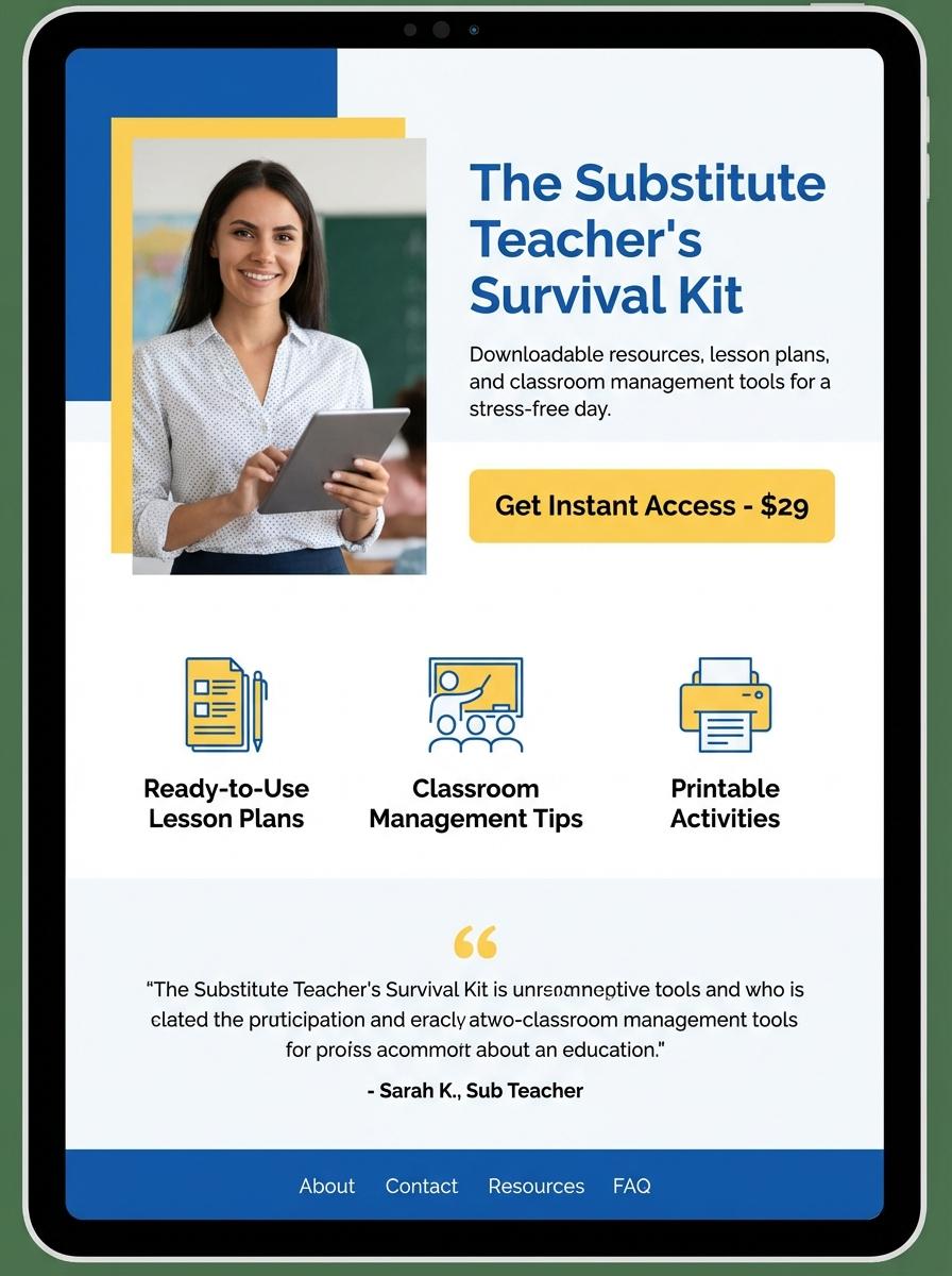 Landing page for digital product Substitute teacher