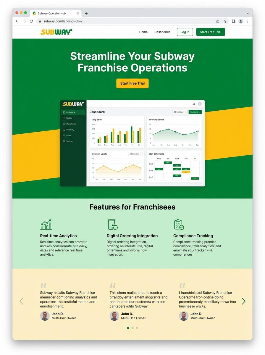 Landing page for digital product Subway operator