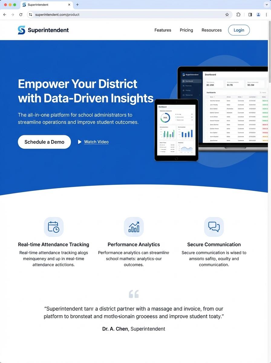 Landing page for digital product Superintendent