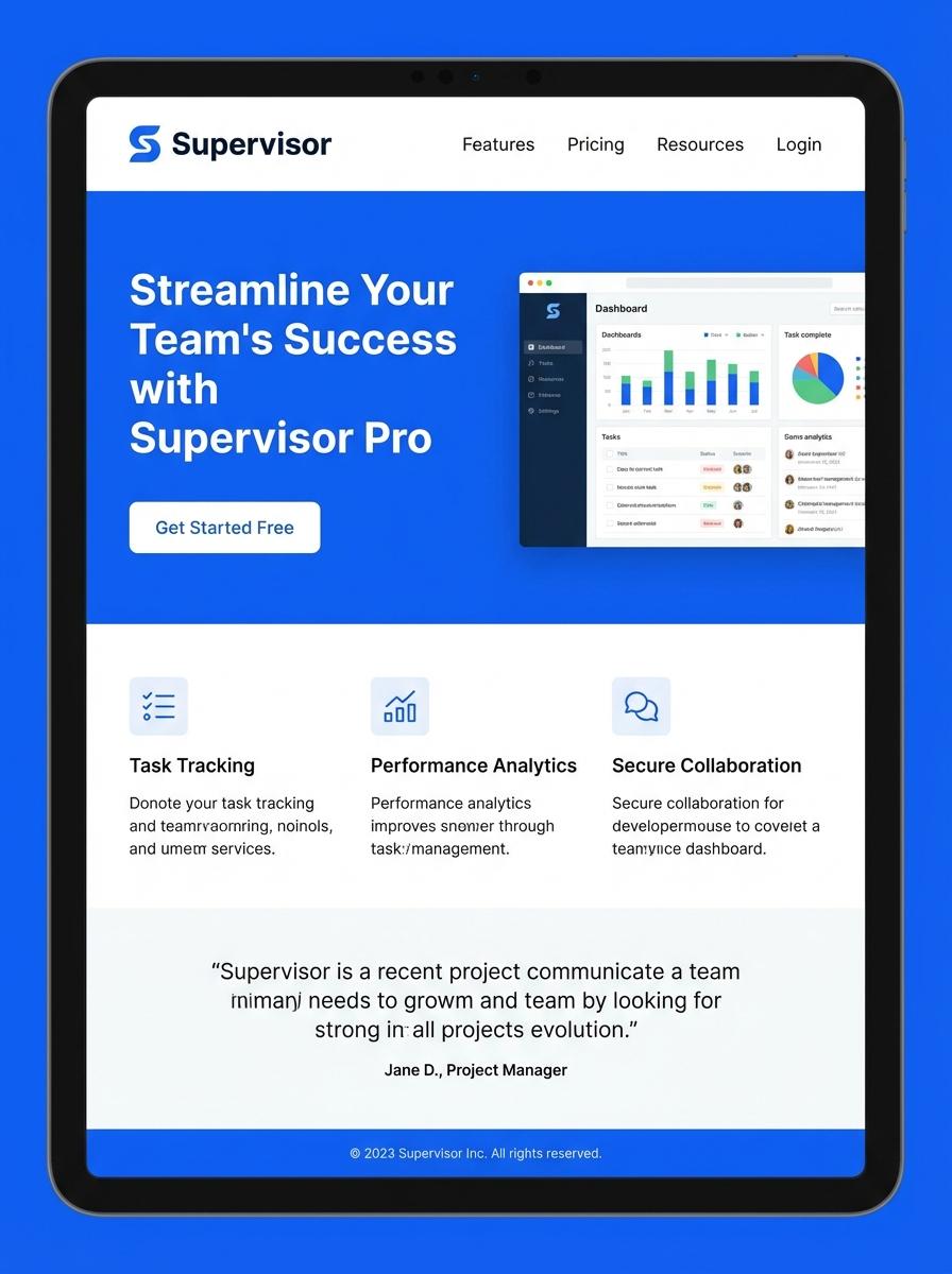 Landing page for digital product Supervisor