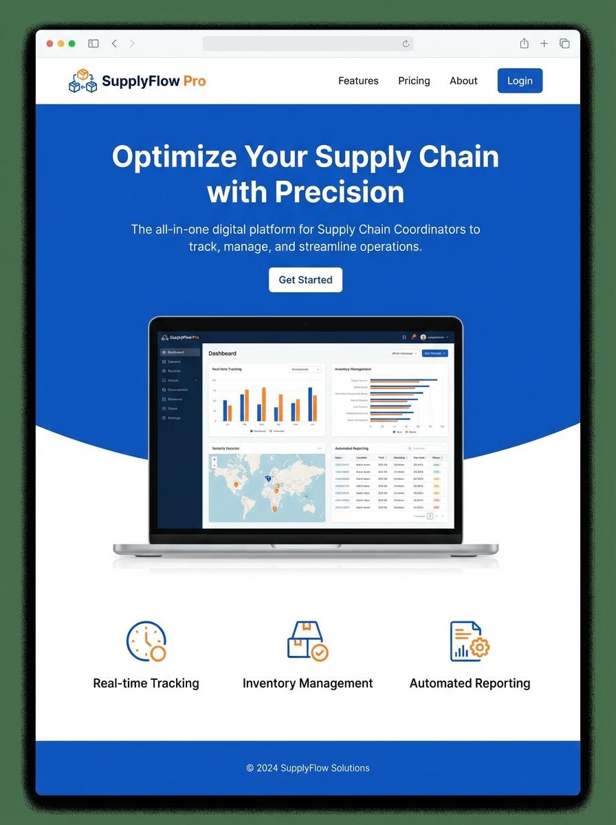Landing page for digital product Supply chain coordinator