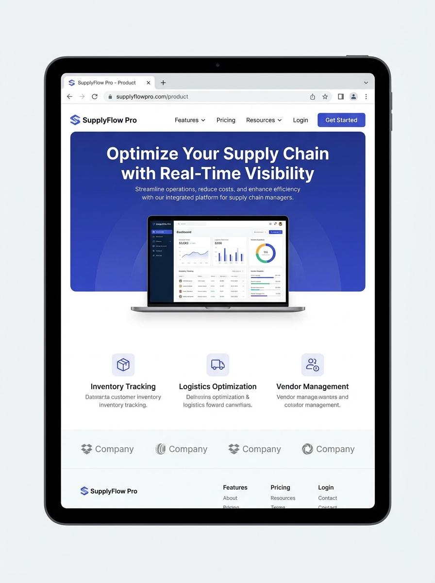 Landing page for digital product Supply chain manager