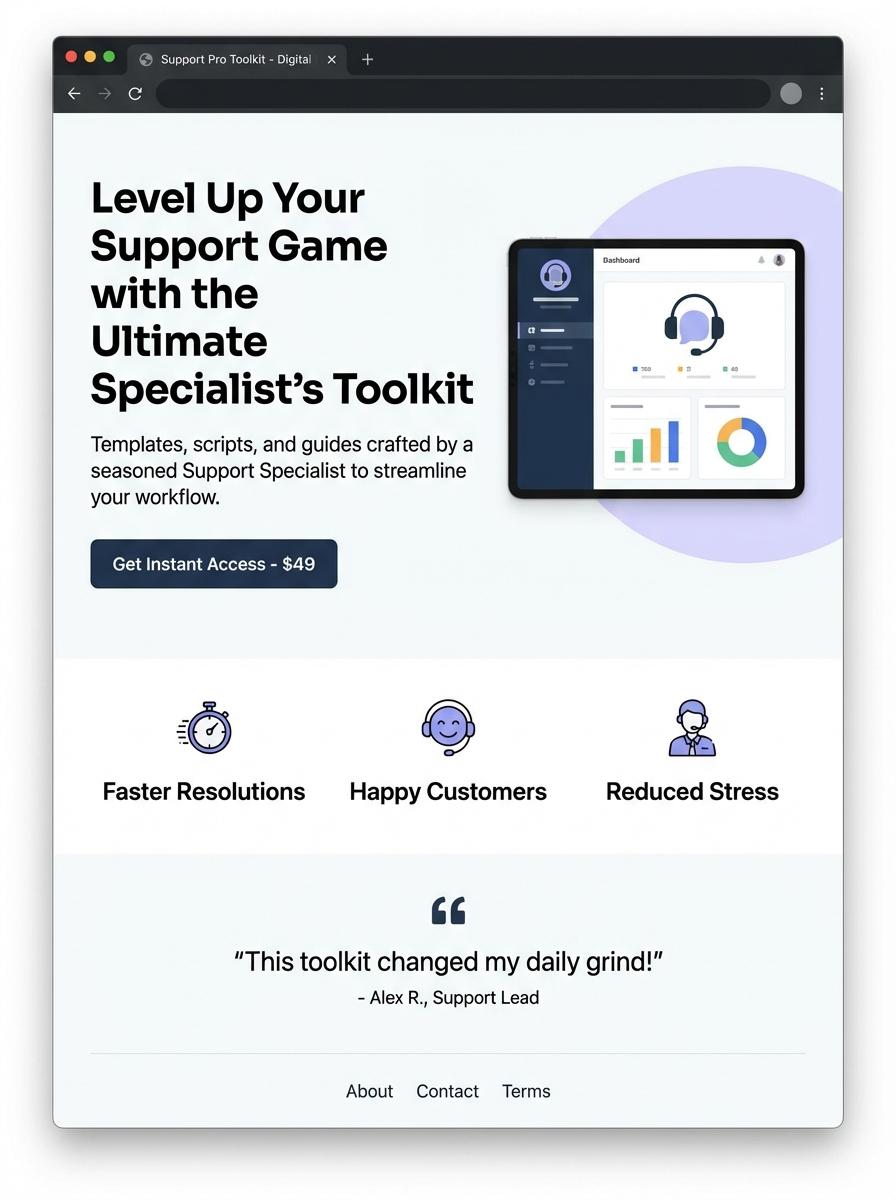 Landing page for digital product Support Specialist
