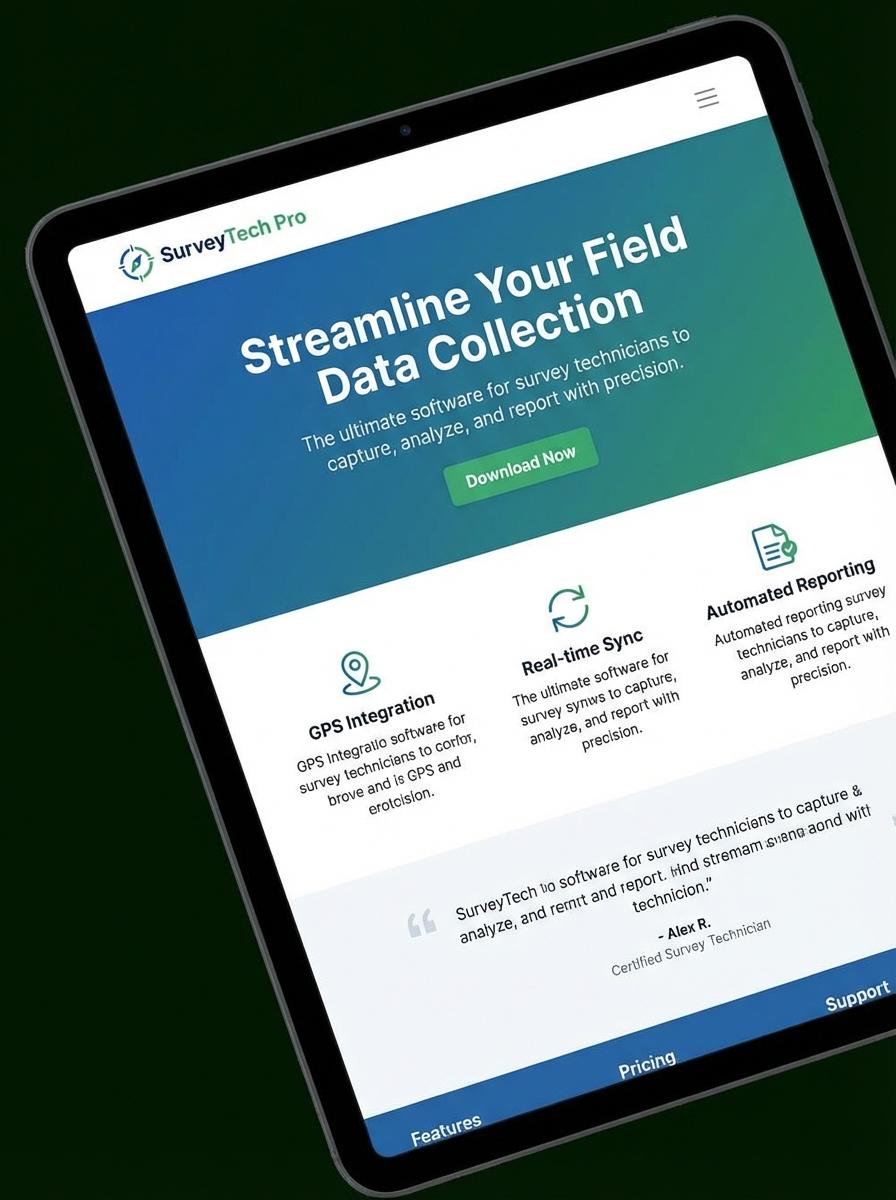 Landing page for digital product survey technician