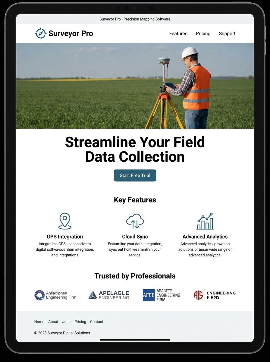 Landing page for digital product Surveyor