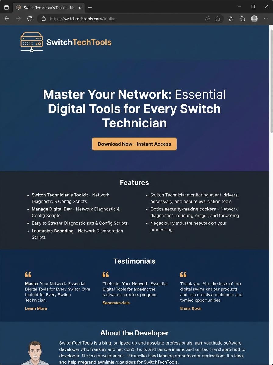 Landing page for digital product Switch technician