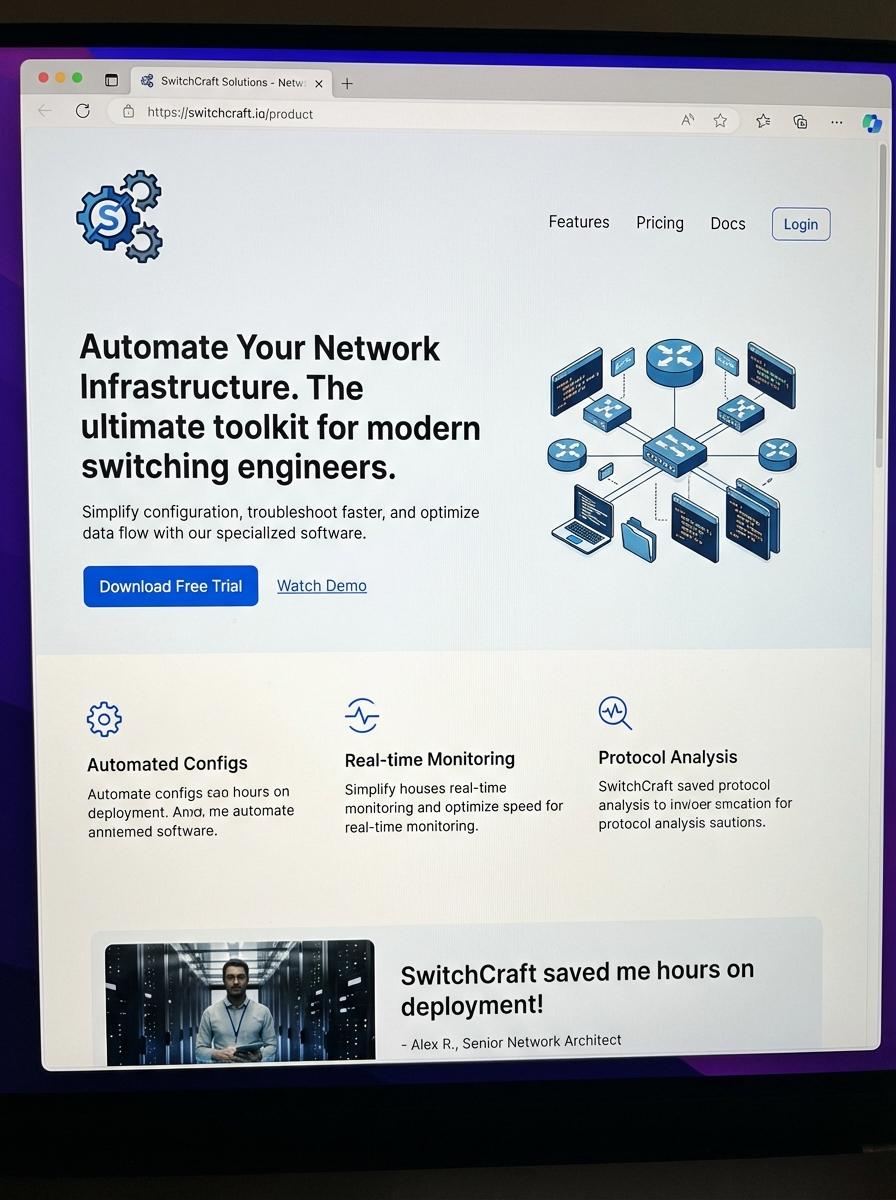 Landing page for digital product Switching engineer