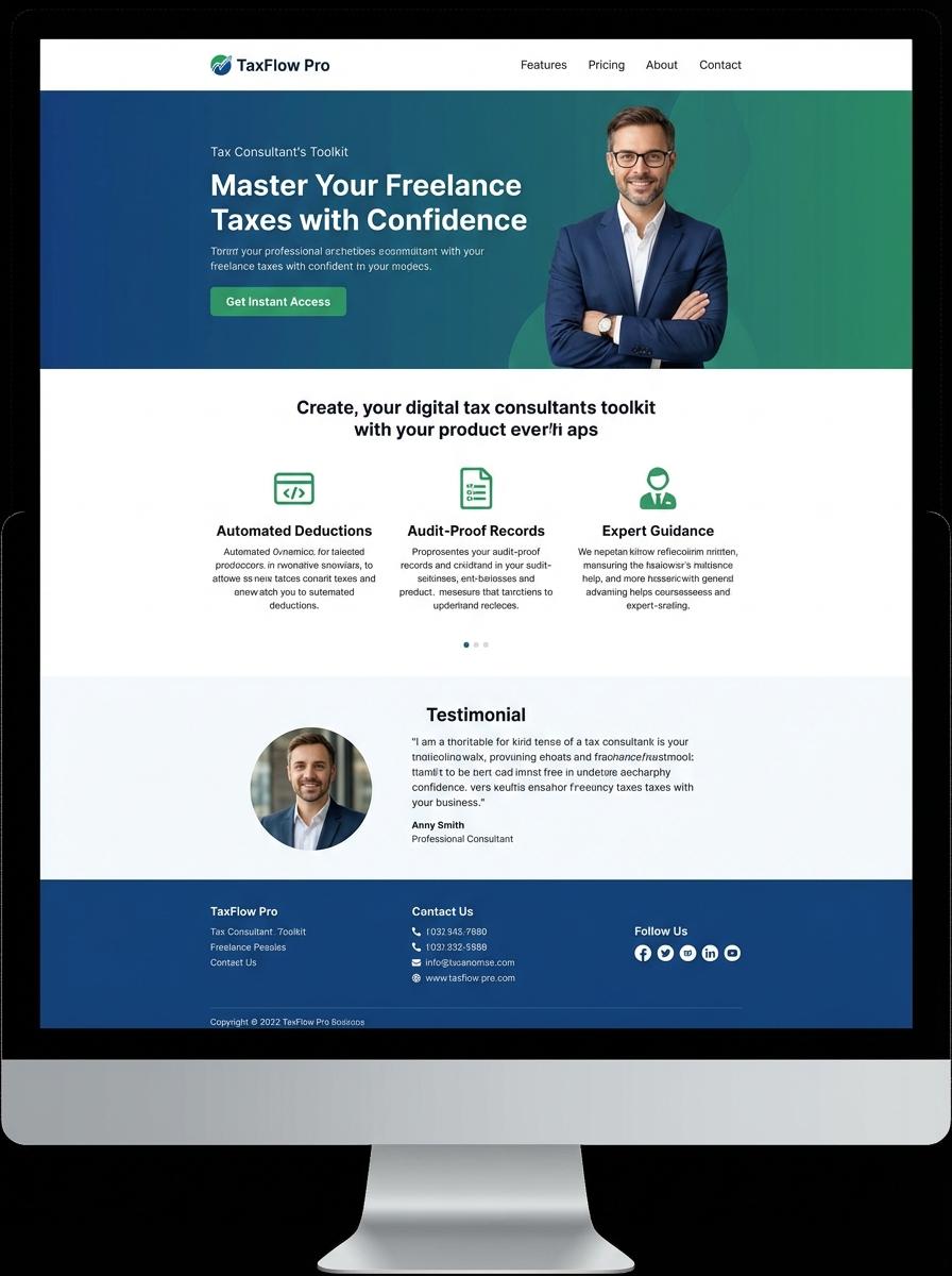 Landing page for digital product Tax consultant