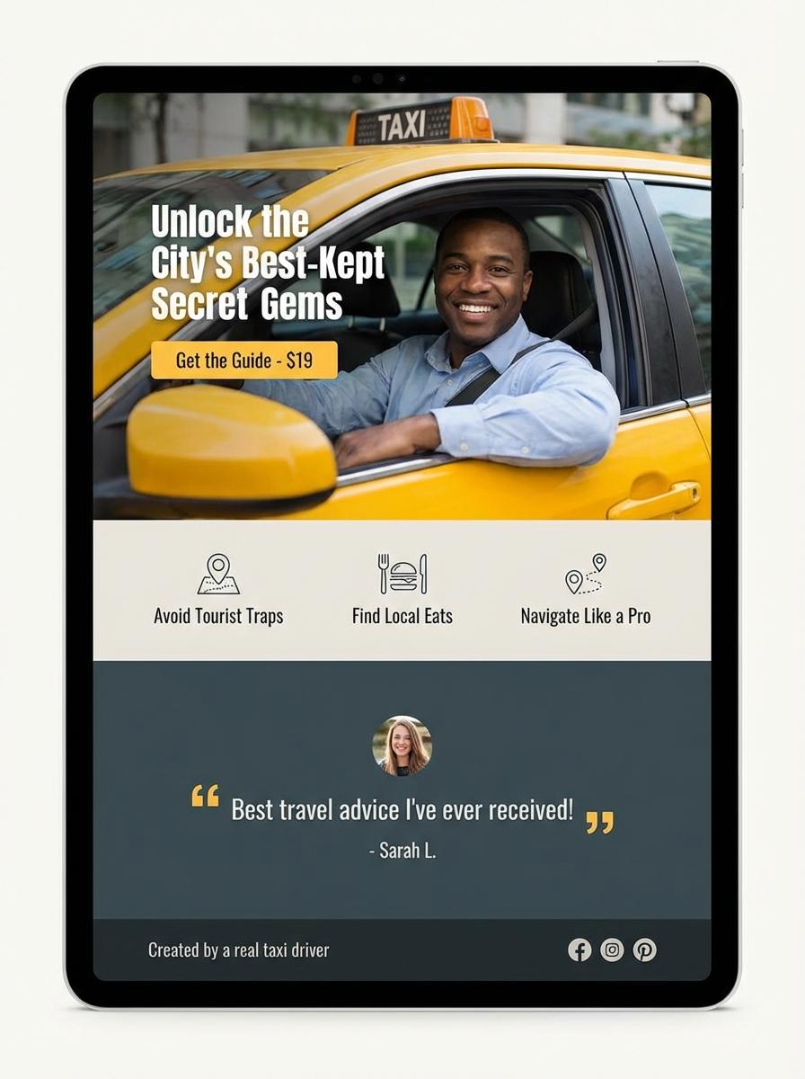Landing page for digital product Taxi driver