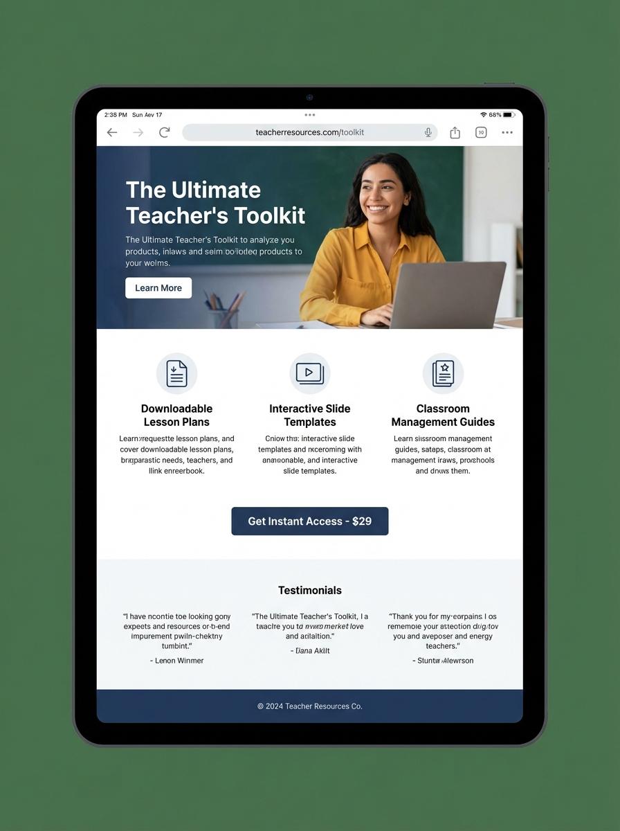 Landing page for digital product Teacher