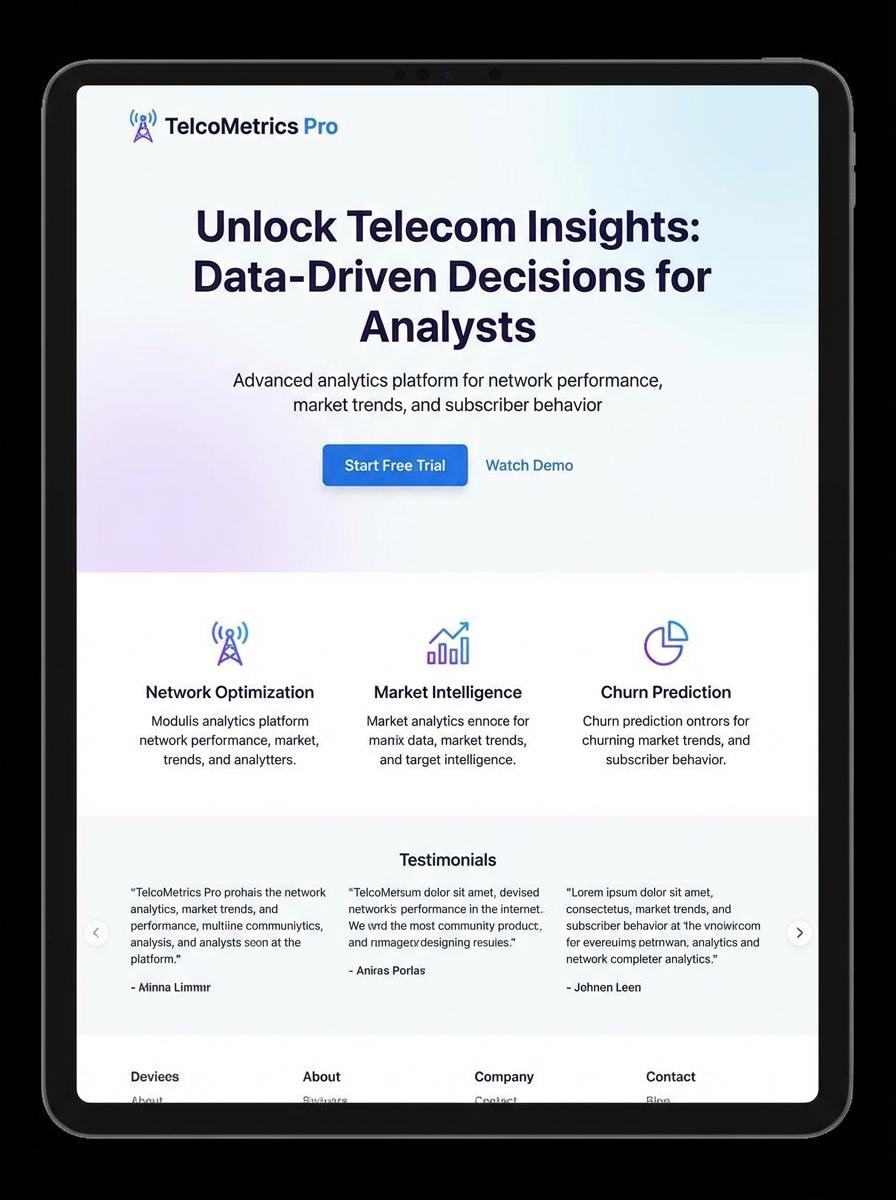 Landing page for digital product Telecom analyst