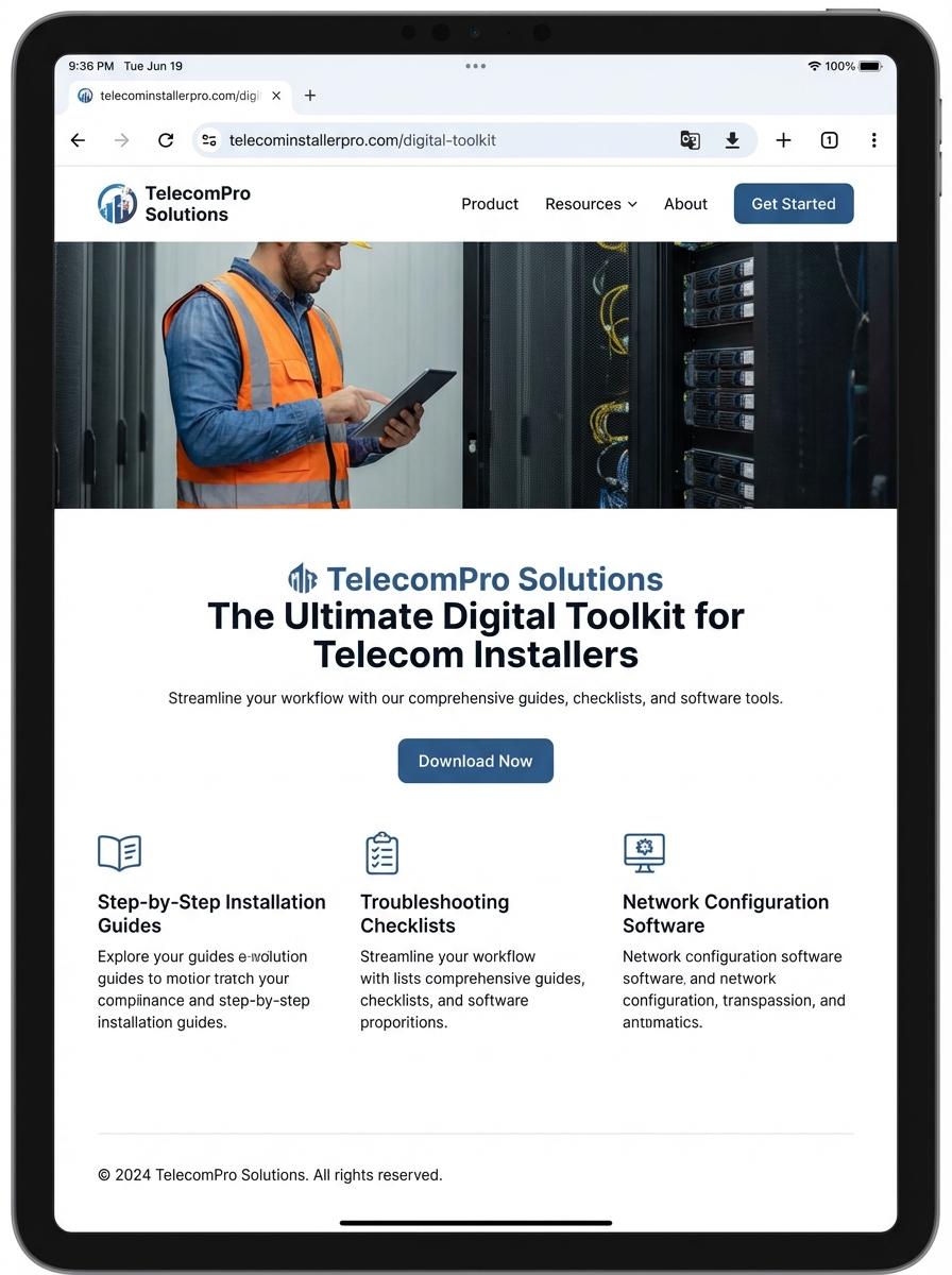 Landing page for digital product Telecommunications equipment installer