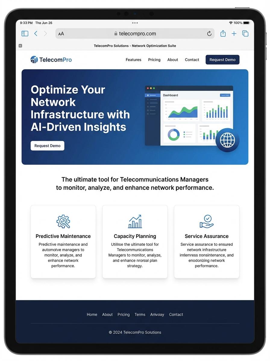 Landing page for digital product Telecommunications manager