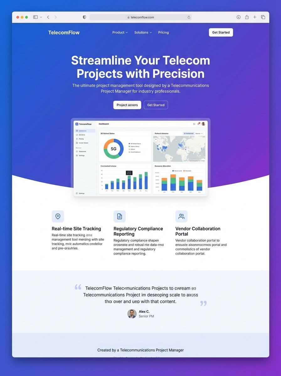 Landing page for digital product Telecommunications project manager