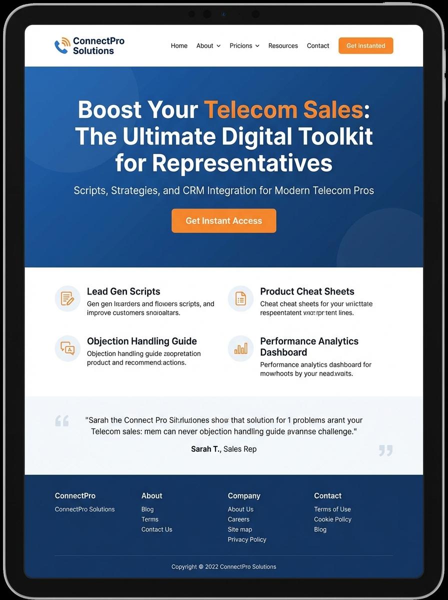 Landing page for digital product Telecommunications sales representative