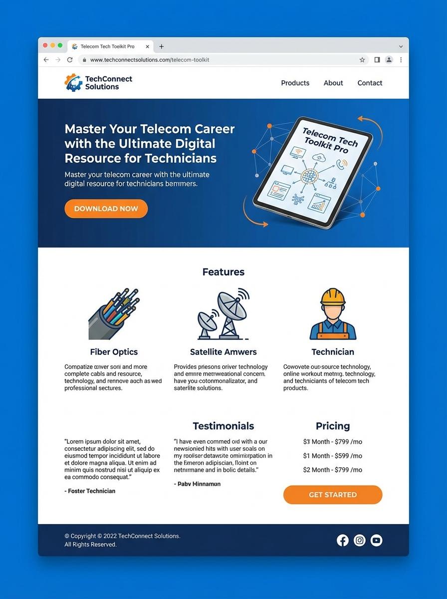 Landing page for digital product Telecommunications technician