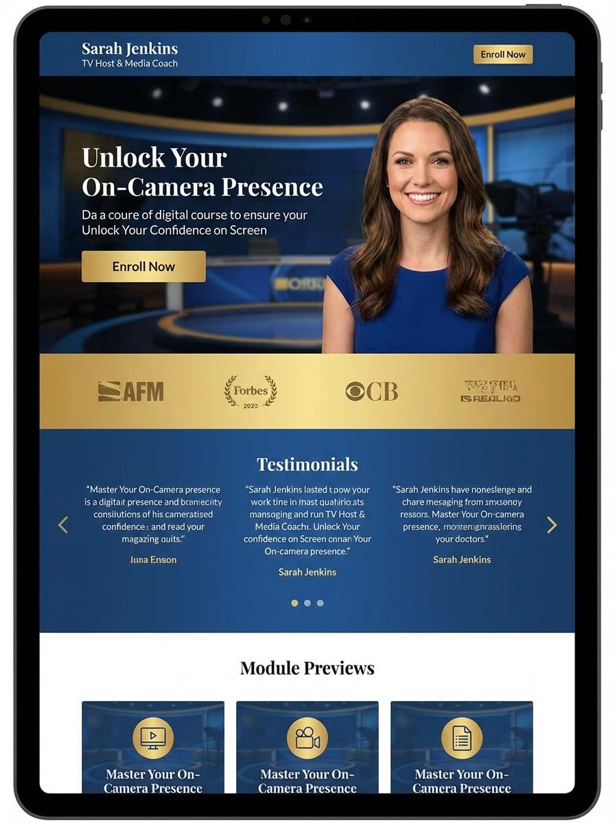 Landing page for digital product television presenter