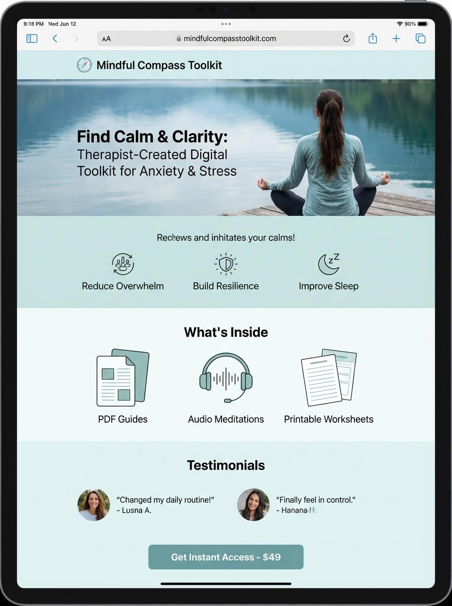 Landing page for digital product Therapist