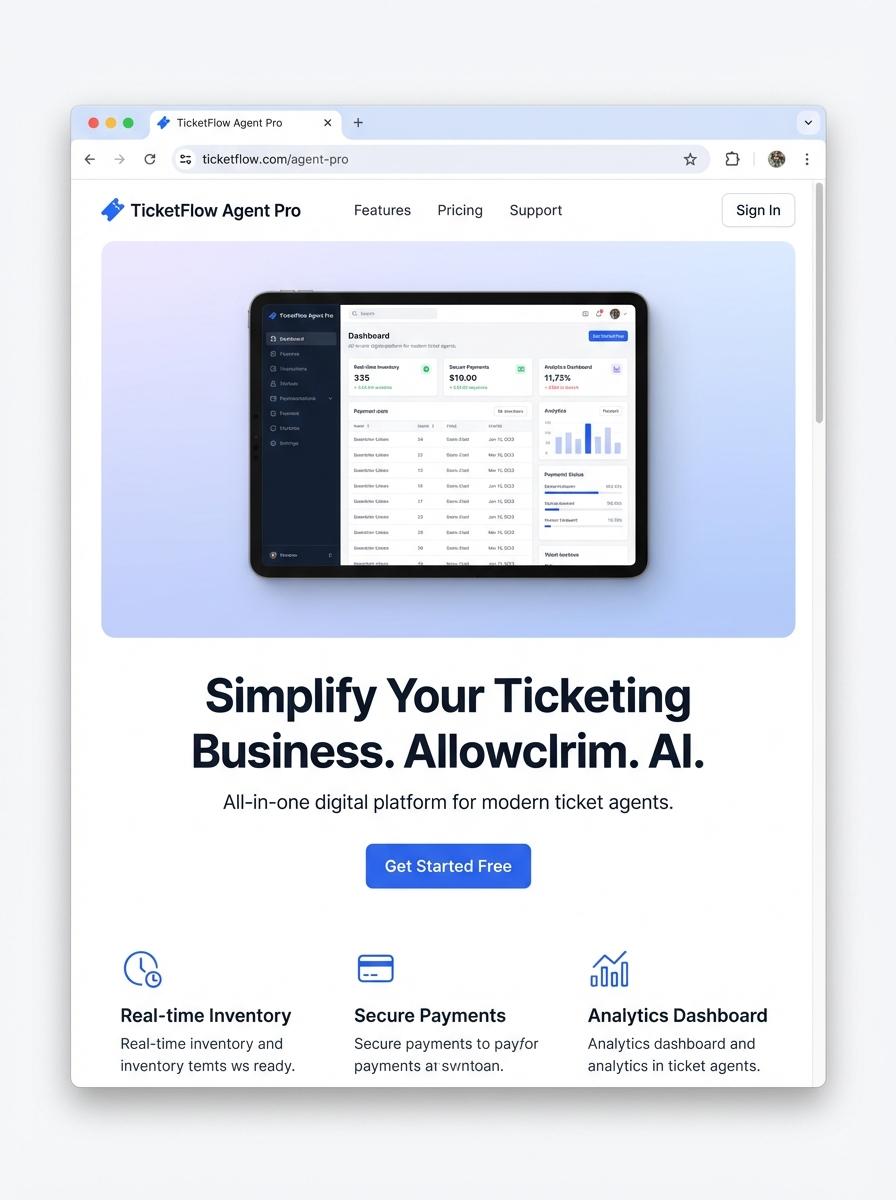 Landing page for digital product Ticket agent